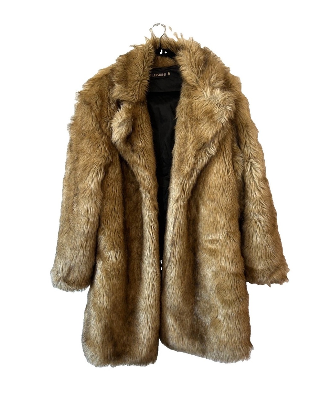 Vintage Faux Fur Coat Brown Long Shaggy Fox Style Boho Winter Oversized L
